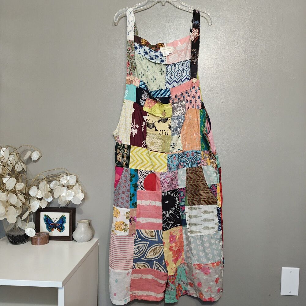 Ashley Taylor Shortalls Womens One Size Multicolor Patchwork Artsy Boho Hippie